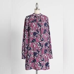NEW ModCloth Lily and Lithe Shift Dress Womens M Purple Floral Mock Neck
